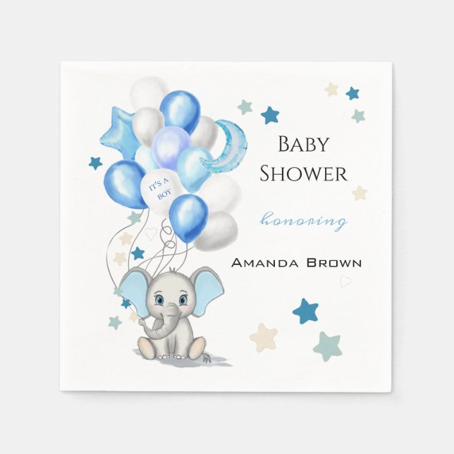 Niedlicher Baby Elephant mit Balloons Boy Baby Dus Serviette (Vorderseite)