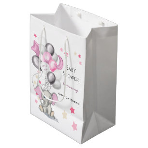 Niedlicher Baby Elephant mit Balloons Girl Baby Sh Mittlere Geschenktüte