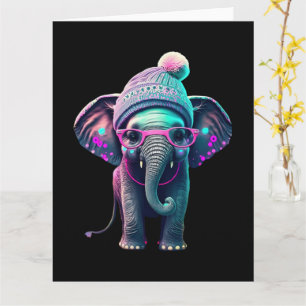 Niedlicher Baby Elephant mit Beanie und rosa Brill Karte
