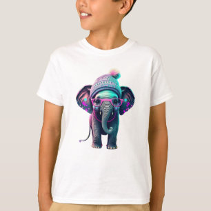 Niedlicher Baby Elephant mit Beanie und rosa Brill T-Shirt