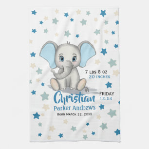 Niedlicher Baby Elephant mit Blue Oars Boy Geburts Geschirrtuch