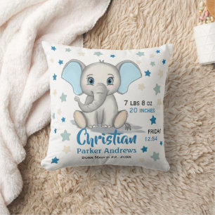 Niedlicher Baby Elephant mit Blue Oars Boy Geburts Kissen