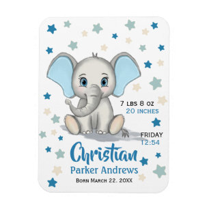 Niedlicher Baby Elephant mit Blue Oars Boy Geburts Magnet