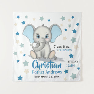 Niedlicher Baby Elephant mit Blue Oars Boy Geburts Wandteppich