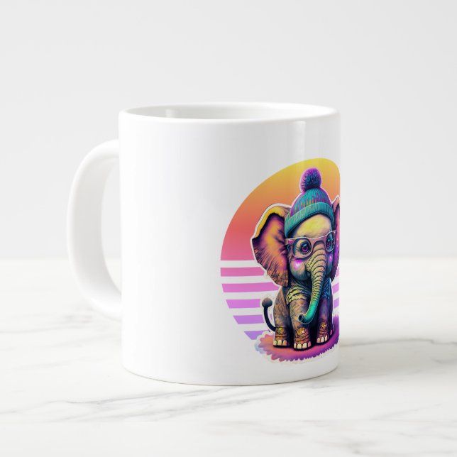 Niedlicher Baby Elephant mit Brille und Beanie Jumbo-Tasse (Vorderseite Links)