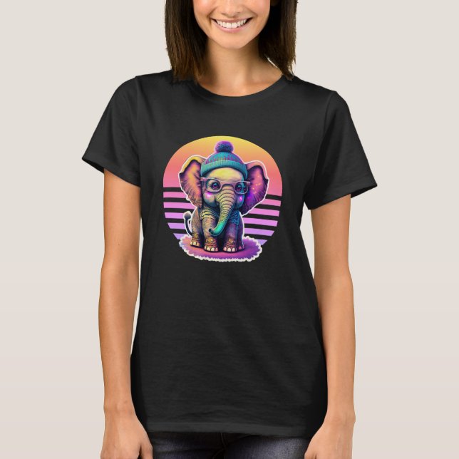 Niedlicher Baby Elephant mit Brille und Beanie T-Shirt (Vorderseite)