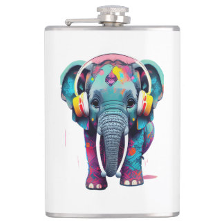 Niedlicher Baby Elephant mit Kopfhörern Flachmann