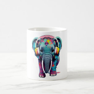 Niedlicher Baby Elephant mit Kopfhörern Kaffeetasse