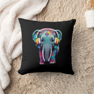 Niedlicher Baby Elephant mit Kopfhörern Kissen
