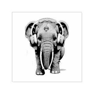 Niedlicher Baby Elephant mit Kopfhörern Permastempel