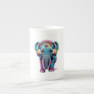 Niedlicher Baby Elephant mit Kopfhörern Prozellantasse