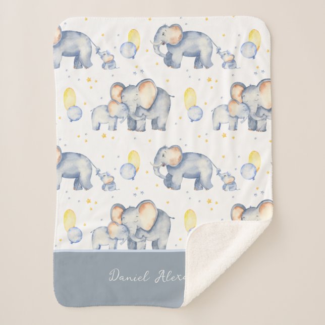 Niedlicher Baby Elephant mit Mommy Watercolor Sherpadecke (Vorderseite)