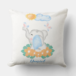 Niedlicher Baby Elephant mit orangefarbenen Blume  Kissen