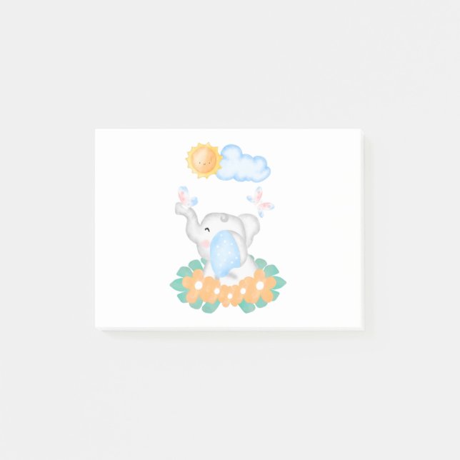 Niedlicher Baby Elephant mit orangefarbenen Blume  Post-it Klebezettel (Vorderseite)