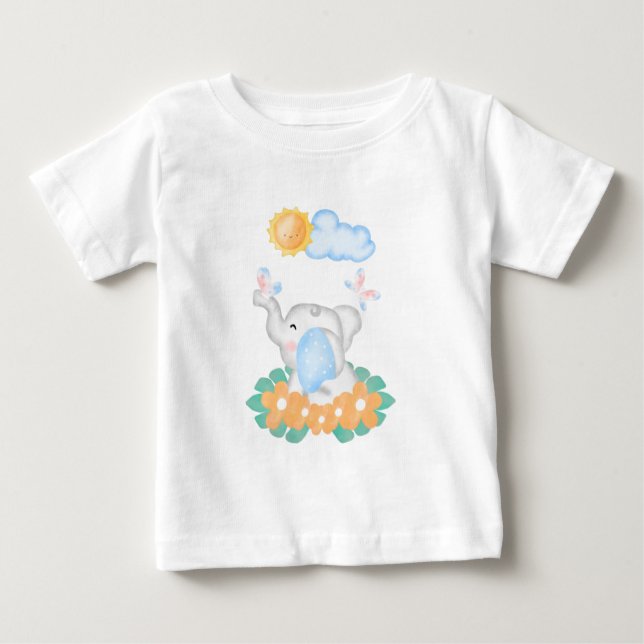 Niedlicher Baby Elephant mit orangefarbenen Blume T-shirt (Vorderseite)