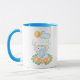 Niedlicher Baby Elephant mit orangefarbenen Blume Tasse