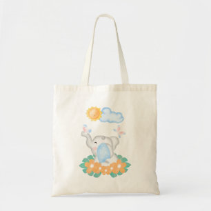 Niedlicher Baby Elephant mit orangefarbenen Blume Tragetasche