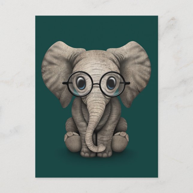 Niedlicher Baby Elephant mit Reading Brillen Aquam Postkarte (Vorderseite)
