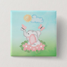 Niedlicher Baby Elephant mit rosa Blume Button