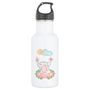 Niedlicher Baby Elephant mit rosa Blume Edelstahlflasche