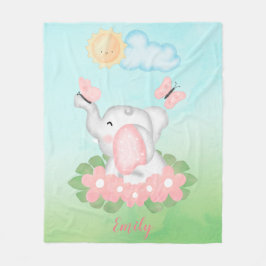 Niedlicher Baby Elephant mit rosa Blume Fleecedecke