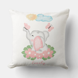 Niedlicher Baby Elephant mit rosa Blume Kissen