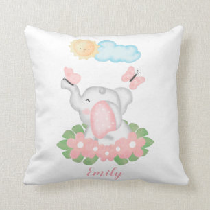 Niedlicher Baby Elephant mit rosa Blume Kissen