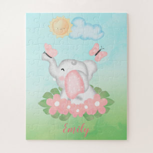 Niedlicher Baby Elephant mit rosa Blume Puzzle