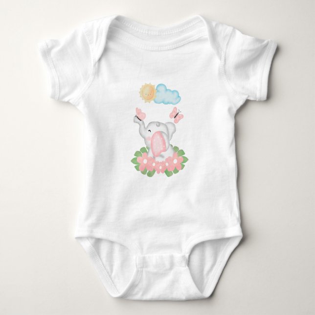 Niedlicher Baby Elephant mit rosa Blume Strampler (Vorderseite)