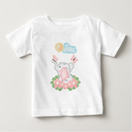 Niedlicher Baby Elephant mit rosa Blume T-shirt