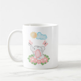 Niedlicher Baby Elephant mit rosa Blume Tasse