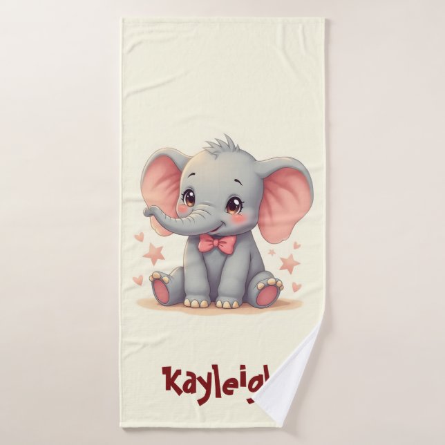 Niedlicher Baby Elephant mit rosa Bow Badhandtuch Set (Badehandtuch)