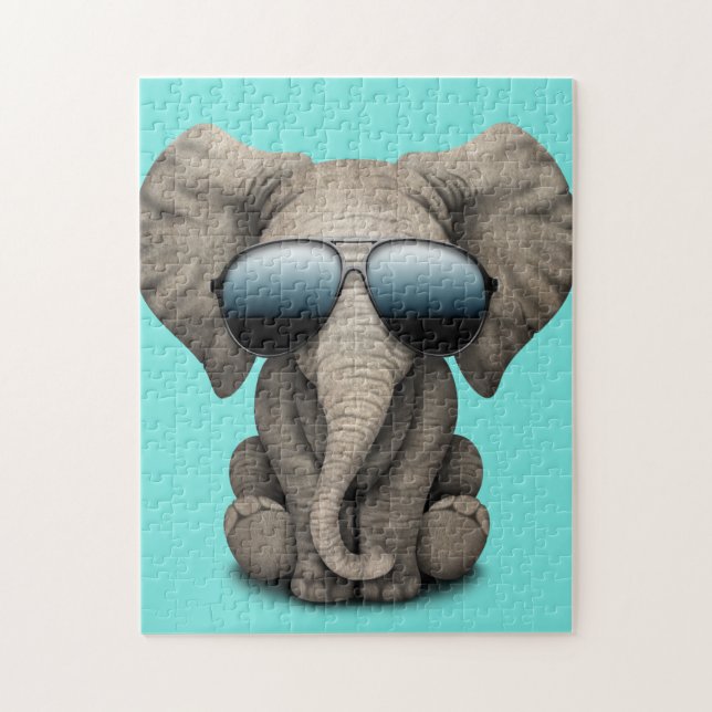 Niedlicher Baby Elephant mit Sonnenbrille Puzzle (Vertikal)