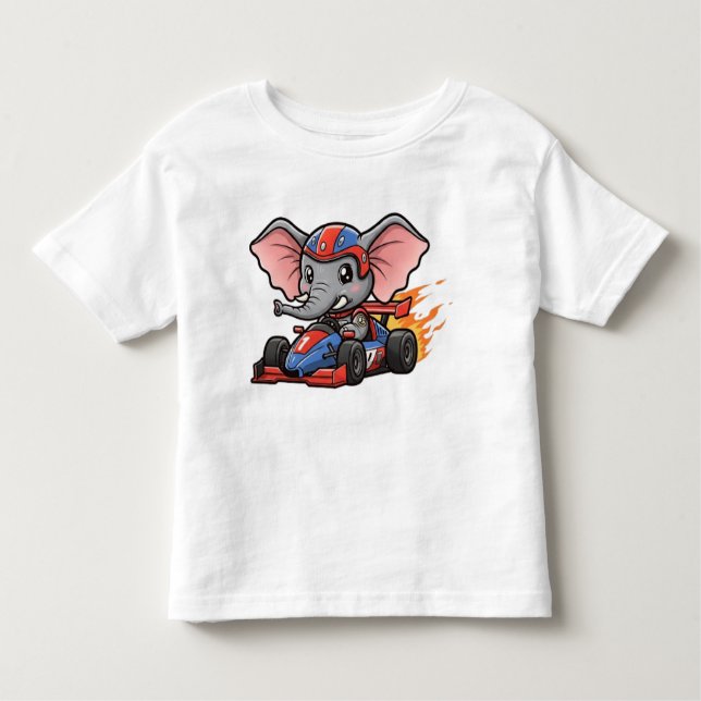 Niedlicher Baby Elephant Race Car Driver Kleinkind T-shirt (Vorderseite)