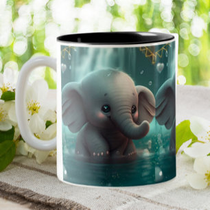 Niedlicher Baby Elephant spielt im Wasser Kinderzi Zweifarbige Tasse