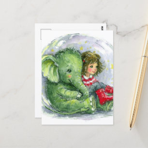 Niedlicher Baby Elephant und ein Mädchen Postkarte