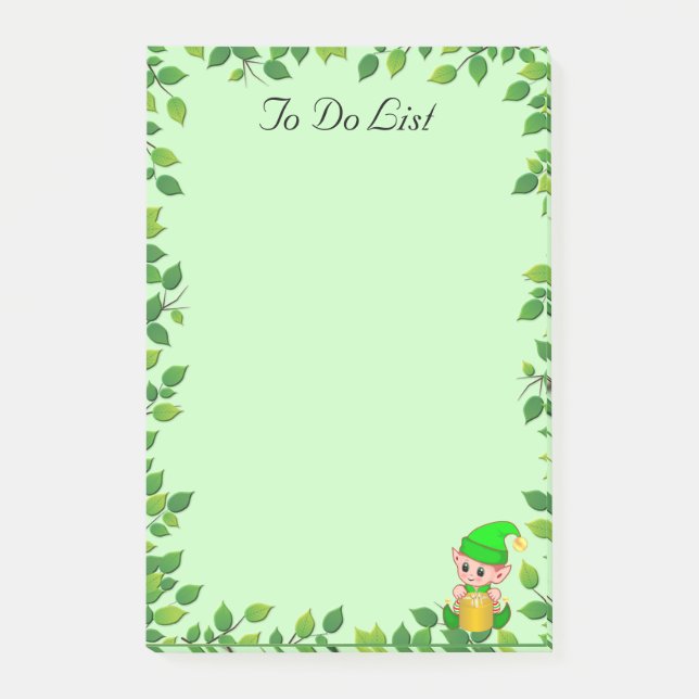 Niedlicher Baby Elf & Green Leaf Rahmen für hellgr Post-it Klebezettel (Vorderseite)