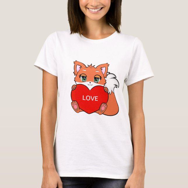 Niedlicher Baby Fox mit Herz T-Shirt (Vorderseite)