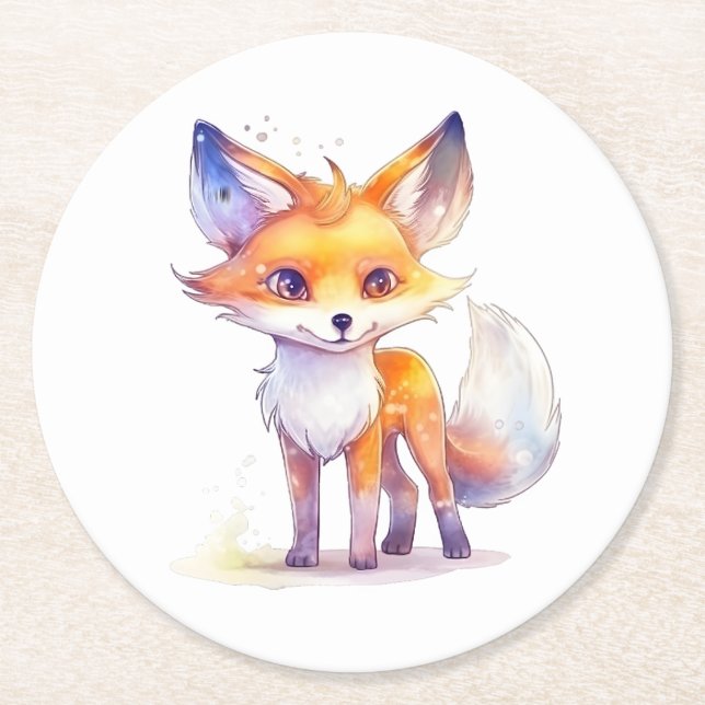 Niedlicher Baby Fox Round Paper Untersetzer (Vorderseite)