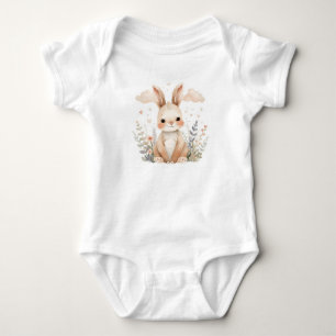 Niedlicher Baby-Hase Pastell-Aquarell-Wildblume Baby Strampler