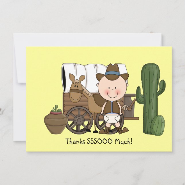 Niedlicher Baby-Jungen-Pferdepony-Western danken Dankeskarte (Vorderseite)