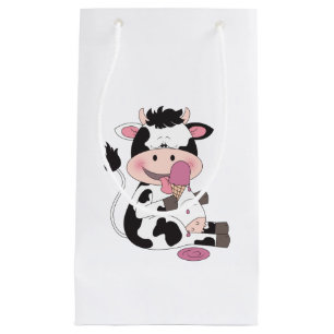 Niedlicher Baby-Kuh-Cartoon mit seiner Kleine Geschenktüte