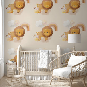 Niedlicher Baby Löwe & Boho Regenbogen auf weichem Tapete