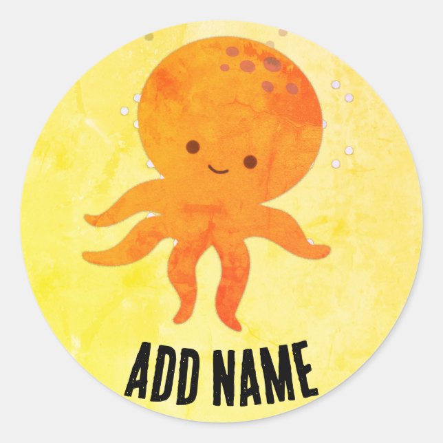 Niedlicher Baby Octopus Cartoon Individuelle Name Runder Aufkleber (Vorderseite)