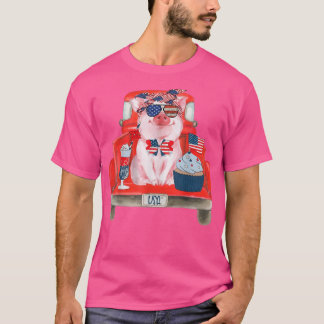 Niedlicher Baby Pig Farm Truck Patriotic 4. Juli F T-Shirt