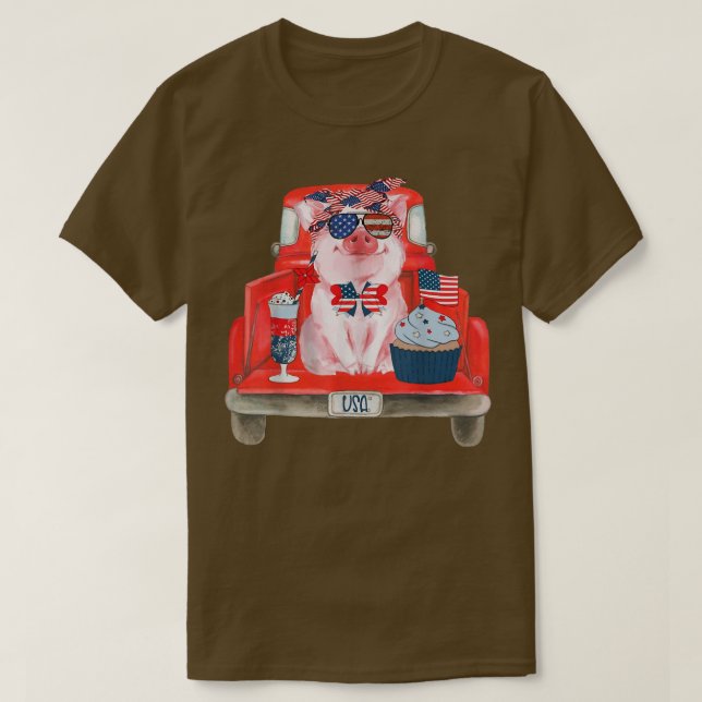 Niedlicher Baby Pig Farm Truck Patriotic 4. Juli F T-Shirt (Design vorne)