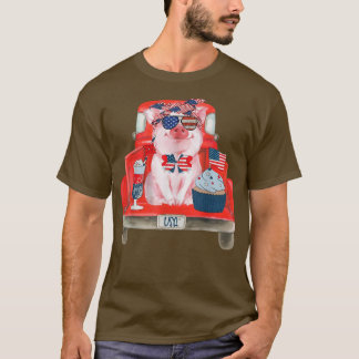 Niedlicher Baby Pig Farm Truck Patriotic 4. Juli F T-Shirt