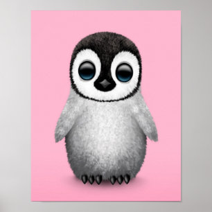 Niedlicher Baby Pinguin in Pink Poster
