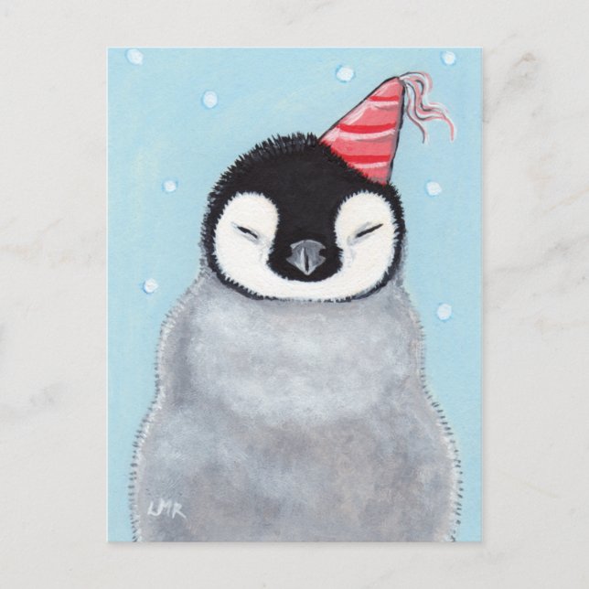 Niedlicher Baby-Pinguin mit einem Party-Hut-Gemäld Postkarte (Vorderseite)