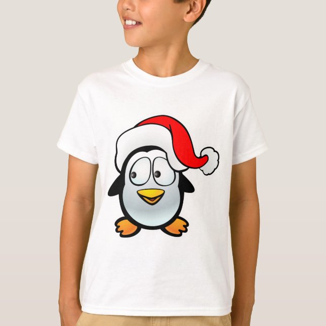 Niedlicher Baby Pinguin mit Santa Claus Hat T-Shirt (Vorderseite)